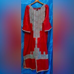 Red Embroidered Kaftan Dress